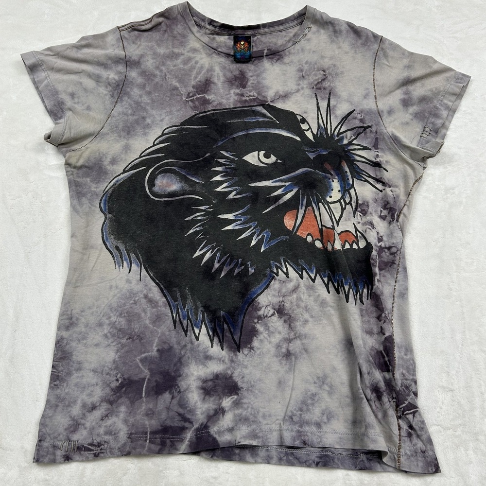 Ed Hardy T-Shirt Mens XL Grey Tie Dye Panther Predator Christian Audigier Tee